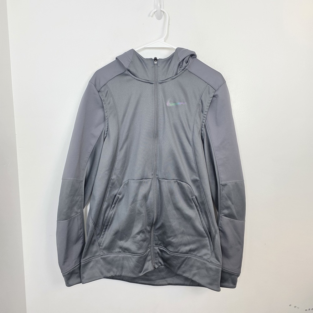 Nike Gray Therma-Fit Hyper Elite Full Zip Hooded Athletic Athleisure Jacket Sz L